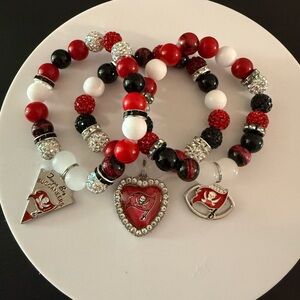 NFL Red, Black, and White Buccaneers Charm Bracelet Set